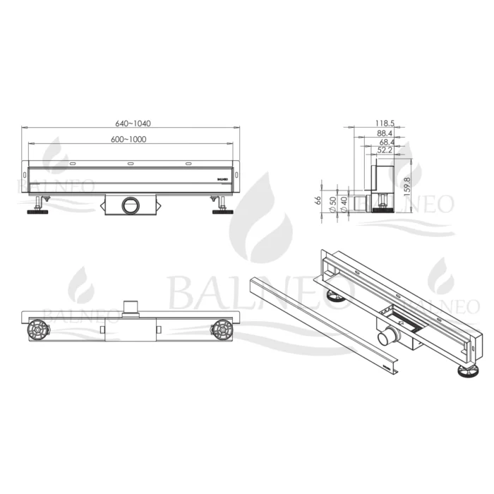 Sieninis dušo latakas Balneo W-Drain Next 90cm - Image 5