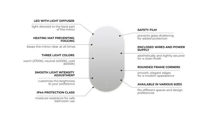 Ovalus veidrodis LED nerasojantis Balneo Elisa - Image 4