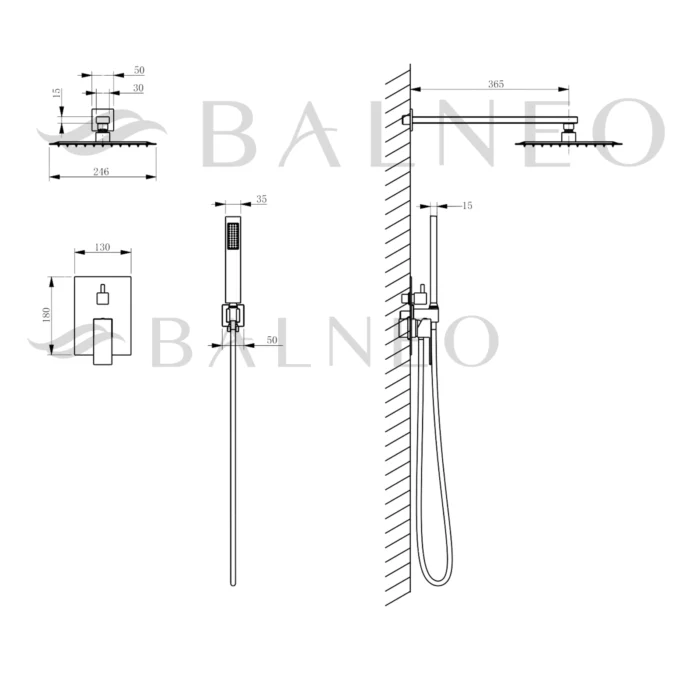 Potinkinis dušo komplektas Balneo Cascade Model 3 Inox - Image 2