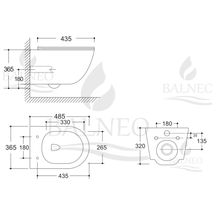 Pakabinamas klozetas Balneo Luxa su lėto nusileidimo dangčiu Rimless bekraštė konstrukcija - Image 3