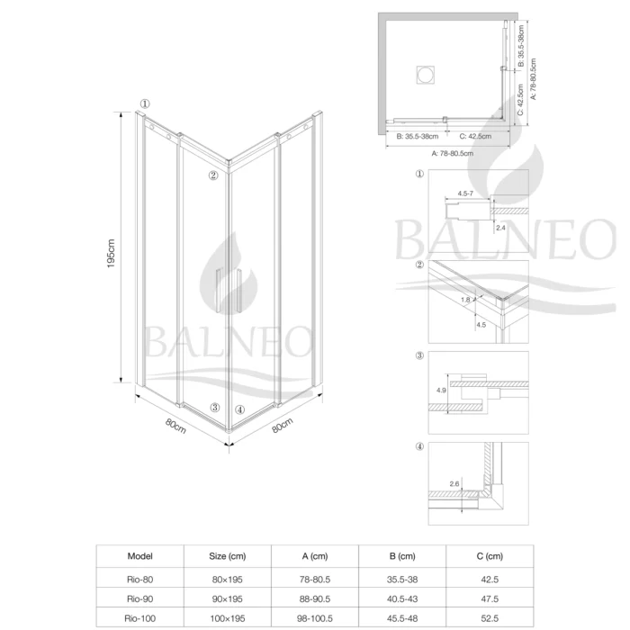 Dušo kabina Balneo Rio 80x80cm - Image 5