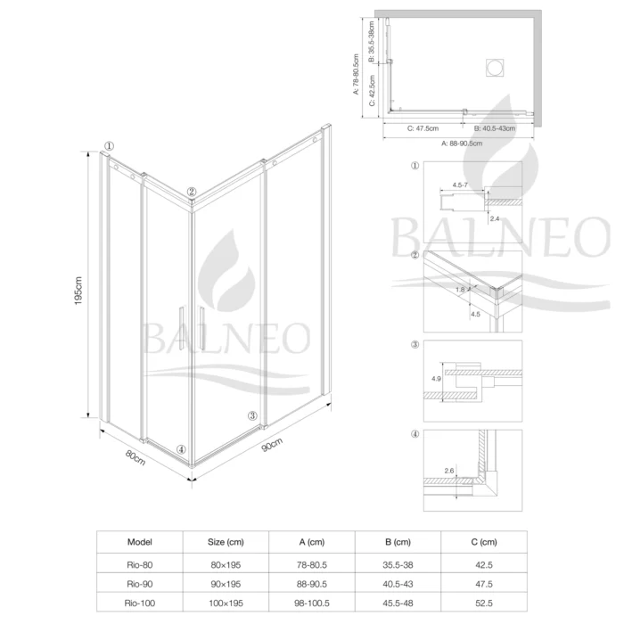Dušo kabina Balneo Rio 80x90cm - Image 5