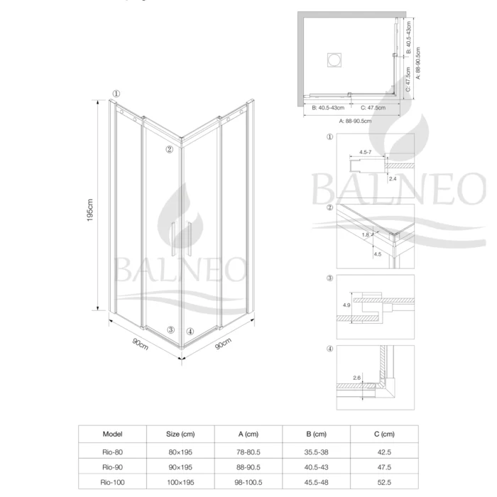 Dušo kabina Balneo Rio 90x90cm - Image 5