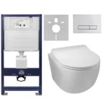 Potinkinio WC rėmo komplektas su pakabinamu klozetu Luna ir pasirenkamu mygtuku Balneo Fix-Frame Standart