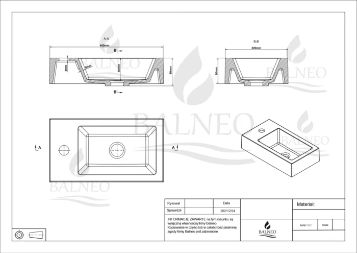 Vonios praustuvas siauras Balneo Vega 40x22cm - Image 4