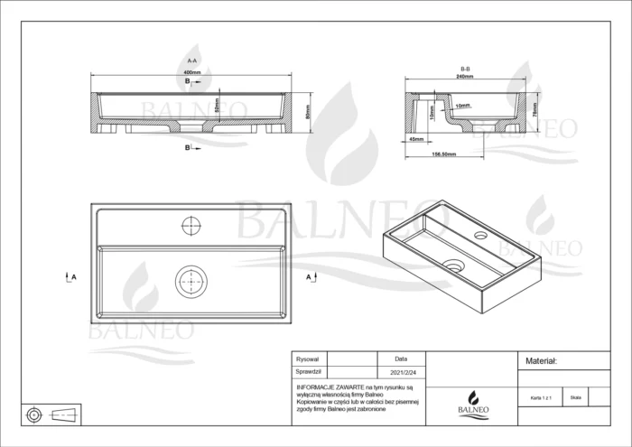 Vonios praustuvas siauras Balneo Viki 40x24cm - Image 4