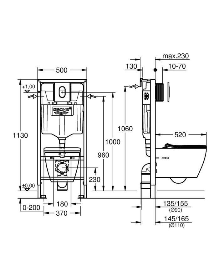 Potinkinio WC rėmo komplektas su pakabinamu klozetu Grohe Solido Compact 4in1 101046SH0H - Image 3