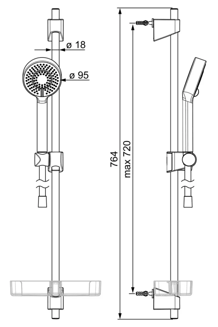 Dušo komplektas be maišytuvo Oras New Apollo- Juodas 544-33 - Image 2