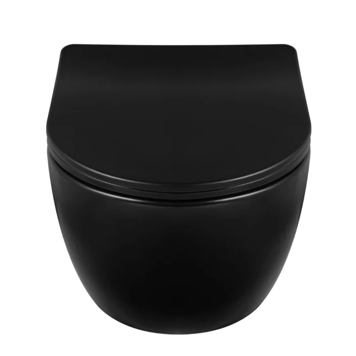 Pakabinamas klozetas juodas lėto nusileidimo dangtis