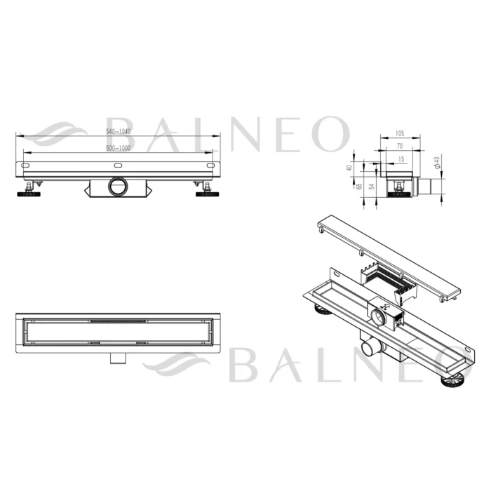 Dušo latakas montuojamas prie sienos Balneo Wall&Floor Inox - Image 7