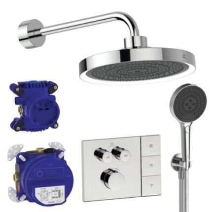 Dušo sistema IDEAL STANDARD Ceratherm Navigo Solos, 300mm dušo galva, 3 funkcijos, 400mm dušo alkūnė,