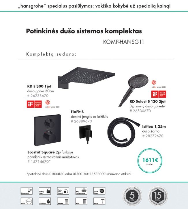 Potinkinis komplektas Hansgrohe Potinkinės dušo sistemos komplektas Hansgrohe Raindance E 30 5in1 be potinkinės dėžutės - Image 1