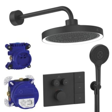 Dušo sistema IDEAL STANDARD Ceratherm Navigo Solos, 300mm dušo galva, 3 funkcijos, 400mm dušo alkūnė,