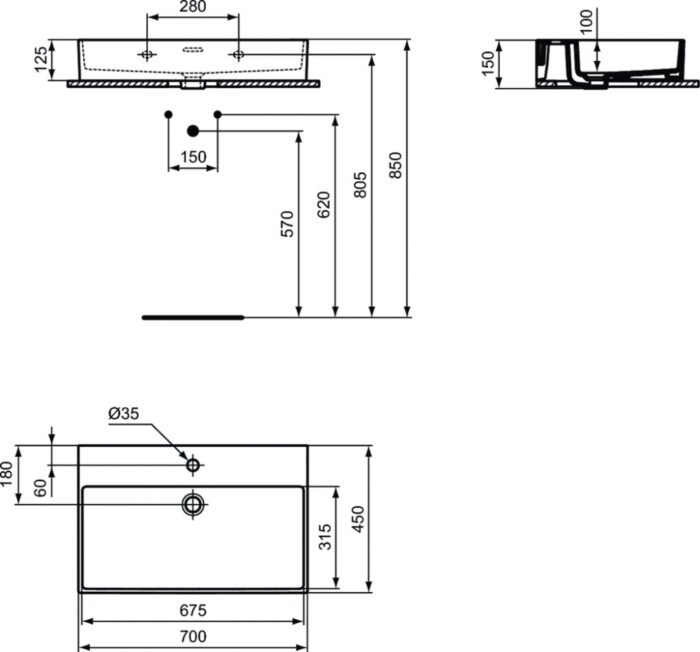 Vonios praustuvas Ideal Standard Extra 700x450x150mm T389401 - Image 3