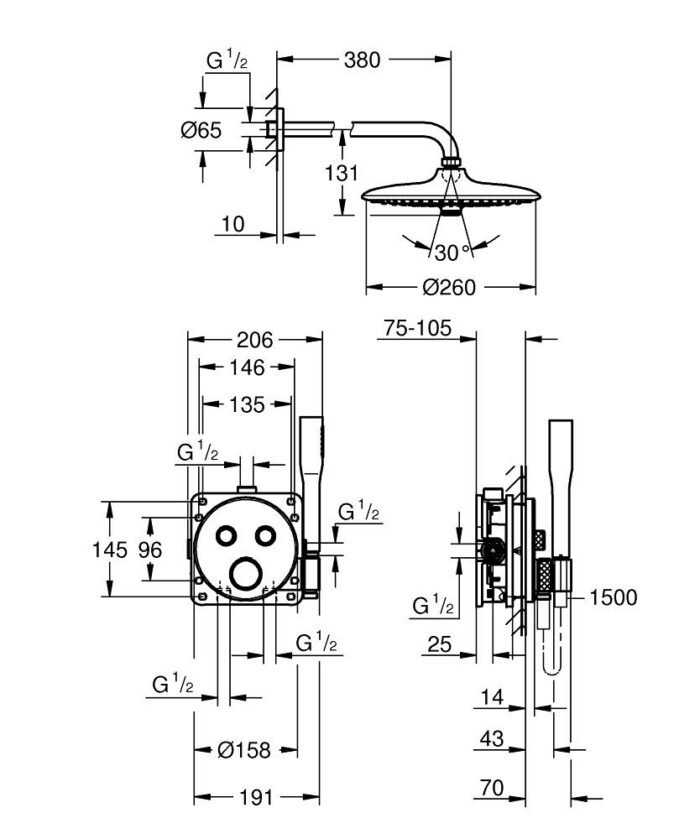 Potinkinis termostatinis dušo sistemos komplektas GROHE SmartControl Euphoria 260 - Image 2