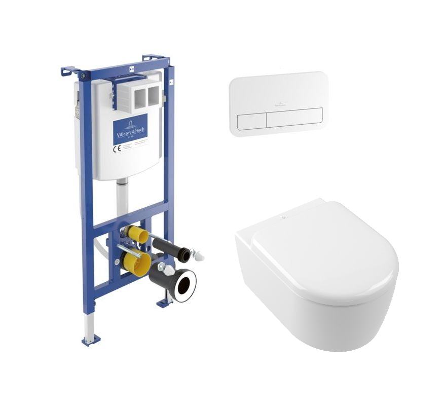 potinkinis wc komplektas villeroy skyla Potinkinis WC komplektas Villeroy&Boch Skyla su potinkiniu rėmu ir Soft-Close dangčiu ir baltu mygtuku - Image 1