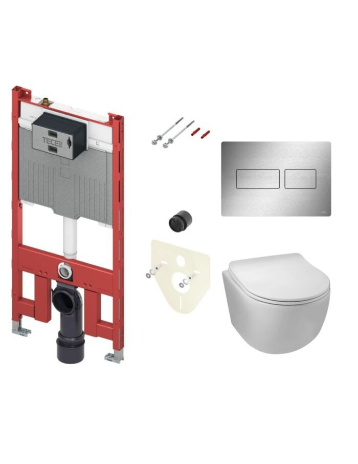 Potinkinio WC rėmo komplektas Tece Octa II 9300502 + WC puodas Balneo Luna Tornado rimeless + WC mygtukas Tece Solid nerūd. plien 9240430